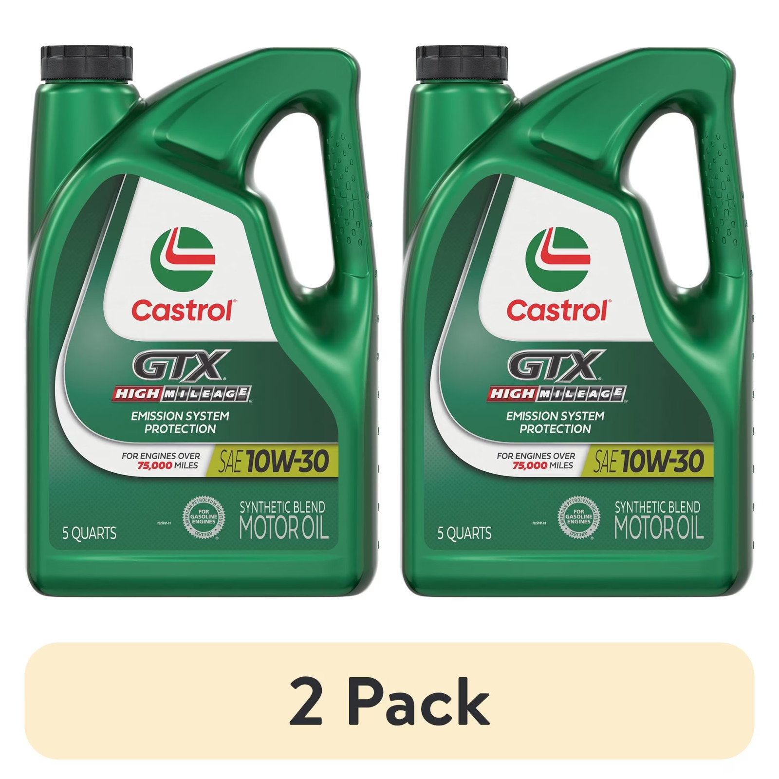 (2 pack) Castrol GTX High Mileage 10W-30 Synthetic Blend Motor Oil, 5 Quarts