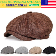 Newsboy Hat Flat Cap Driver Herringbone Tweed Plain Wool Baker Boy Classic Golf
