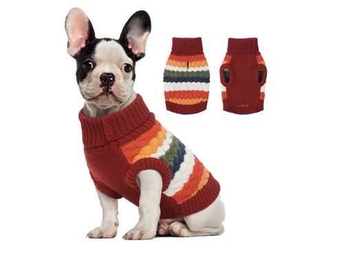 Dog Sweater in Bold Stripes with Turtleneck - Pet Apparel - Size Medium