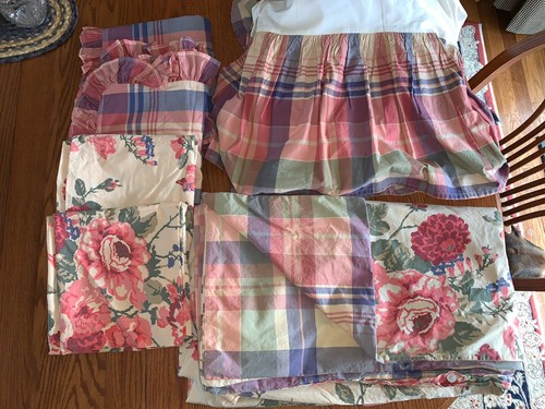 Vtg 90s Eddie Bauer Home ANTIQUE FLORAL MADRAS PLAID Duvet Bedskirt Cases Shams