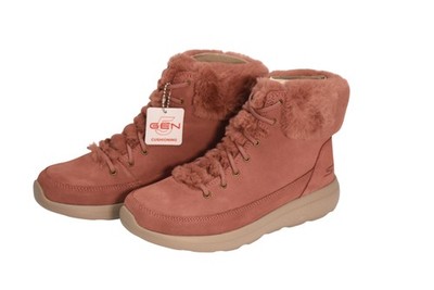 Skechers On-The-Go City 2 Winter Chill Boots Womens Size 7 Rose Suede Ankle Fur