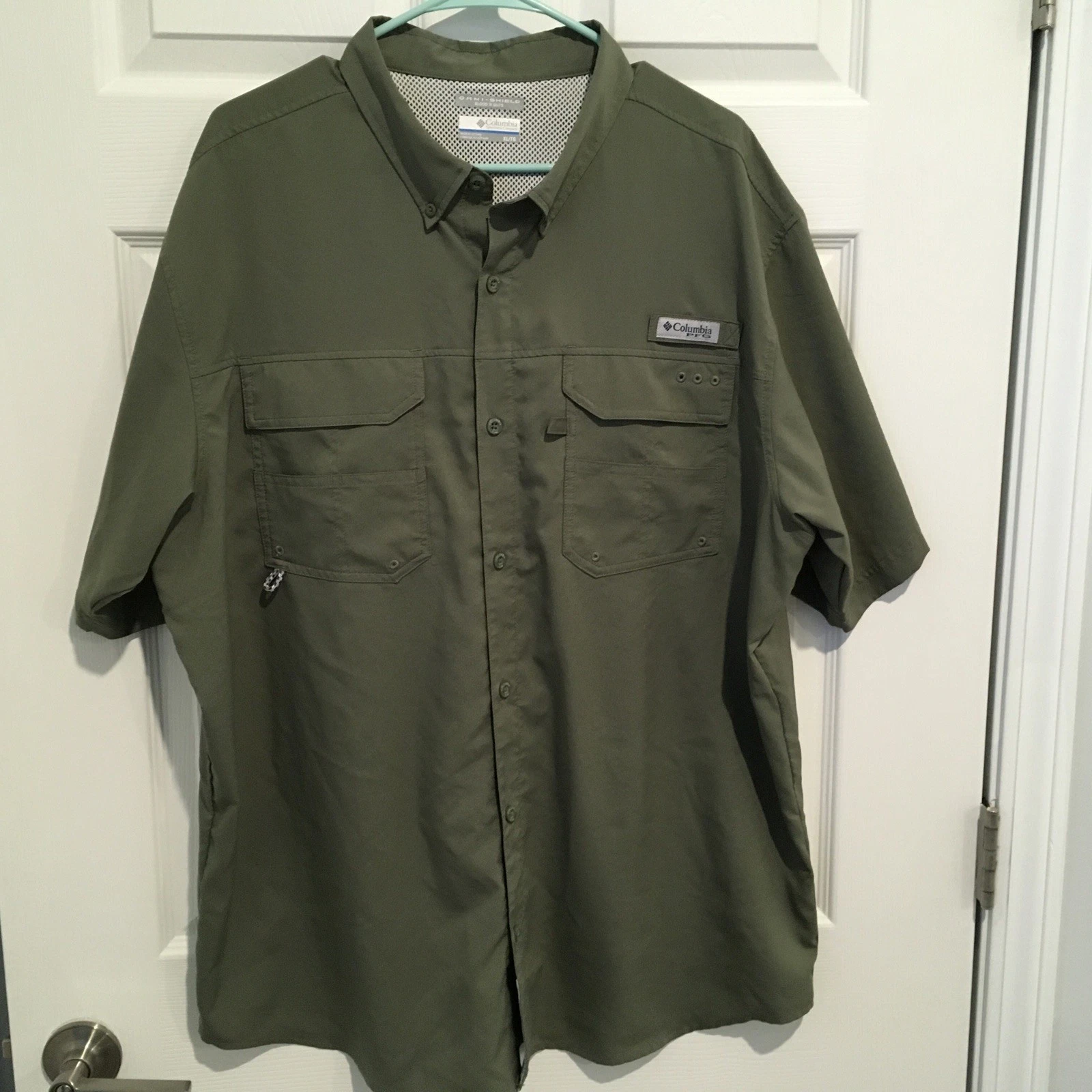 Columbia PFG Short Sleeve Button Down Shirt Mens XLT Green Omni Shade