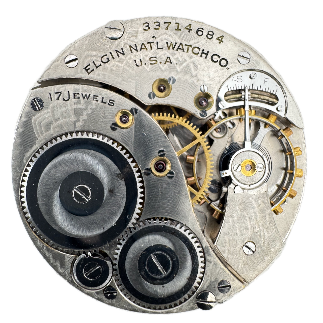 Vintage 12s 1933 Elgin 17 Jewel Mechanical Pocket Watch Movement 345 USA