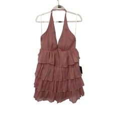 Pink Babydoll Tiered Coquette Mini Dress L Whimsy Easter Wedding Guest Party