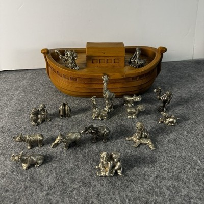 17pc Hudson Pewter Noah s Ark ,The Ark, Noah, 15 animal Figurines