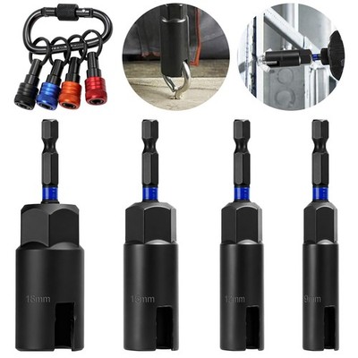 4x Power Wing Nut Driver Set Socket Wrenches 9-18mm 1/4'' Hex w/ Keychain Holder