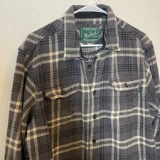 Woolrich Men's Plaid Flannel Long Sleeve Button Up With Pockets Gray Beige XL