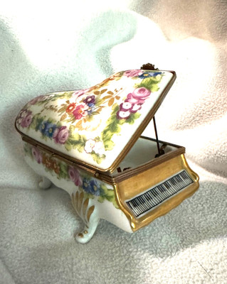 Limoges Box Floral Piano France Hand Paint Porcelain