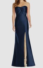 $248 Alfred Sung Women's Blue Sateen Twill Strapless Gown Dress Size 6