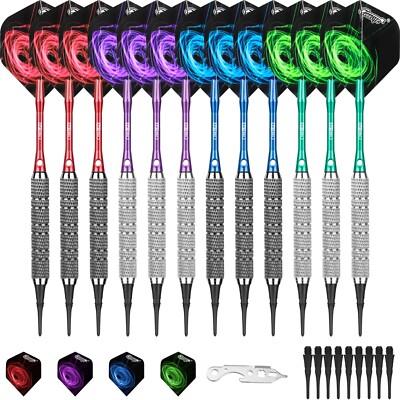 CyeeLife 12pcs Soft Tip Darts Set 18g PRO+16 Flights+100 Plastic Points+Tool