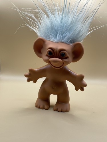 Vintage Uneeda Doll Co 9” Wishnik Troll Doll light blue hair/ horseshoe feet - Picture 1 of 11