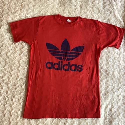 Vintage Adidas rot blau dünnes Trefoil doppelseitiges T-Shirt Einzelnaht M USA!