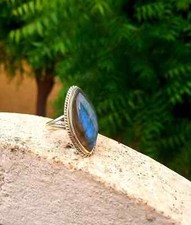 925 Sterling Silver Natural Labradorite Ring Gemstone Women Jewelry For Her F 8