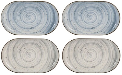 Nordic Swirl + Wirbel Relief Steinzeug OVAL 25x15cm Dessert Dinner Tapas Geschirr