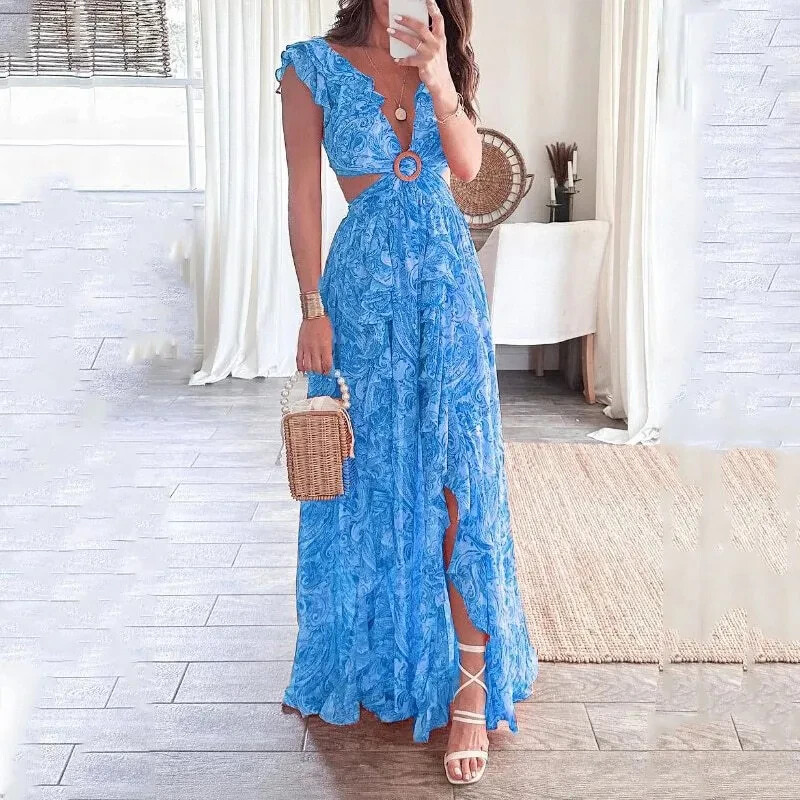 sachin and babi light blue dress Sexy High Slit Long Dress With Sleeves main image 1