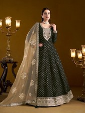 Bollywood Designer Chanderi Butti Anarkali Gown With Net Dupatta For Women Wear