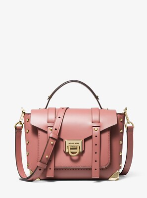 Michael Kors Manhattan Medium Contrast-Trim Leather Satchel Rose NWT GIFT BOX