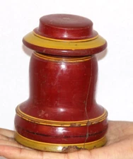 Antique Wooden Kum Kum Powder Tika Box Old Hand Carved Red Lacquer Painted