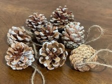 New Rustic Natural Frosted Pine cone Ornaments set of 8 2.5 inch average size