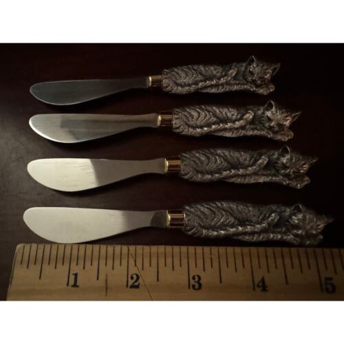Set 4 coltelli da burro vintage Arthur Court gatto addormentato spargi formaggio - Foto 3 di 8