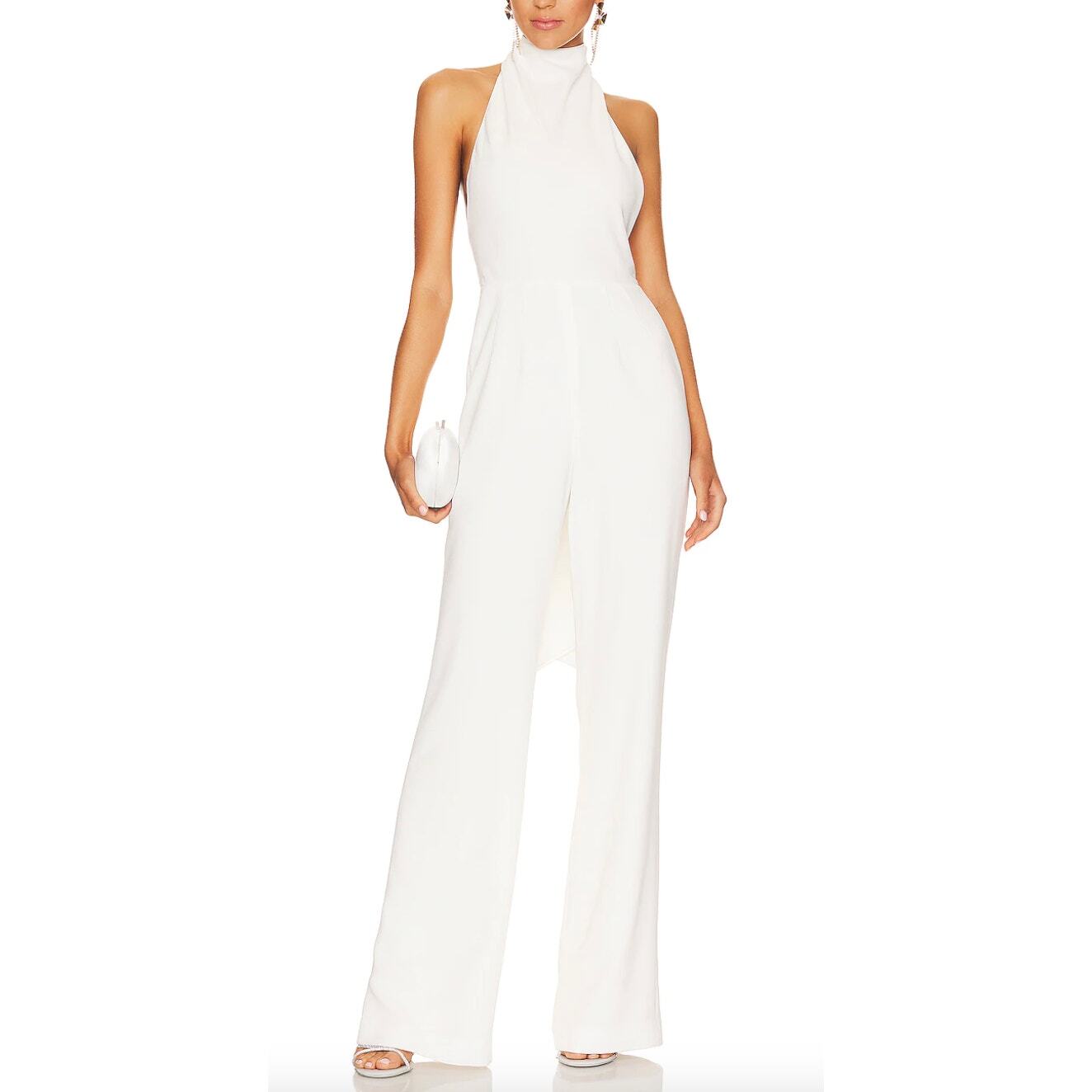 Mono Sau Lee Portia Pierna Ancha Blanco TALLA 10 Halter Lazo Sin Espalda Diseñador NUEVO