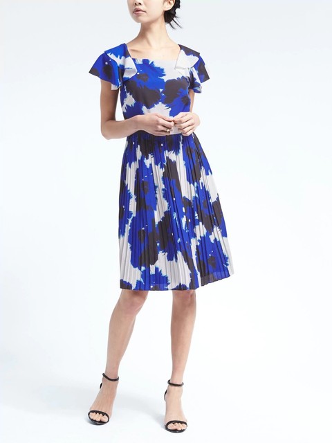 Banana Republic Floral Ruffle-Sleeve Dress,Blue Floral SIZE 10 #783456 v829 | eBay