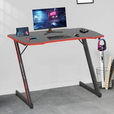 Z Shaped Computer Gamaing Desk with Headphone Hook for Game Players