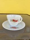 Cup & Saucer Fire King Anchor Hocking Red Roses Flower Vintage Glass