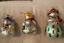 PartyLite Snowbell Mom & 2Kids Retired Hand Blown&Painted GlassOrnaments w Boxes