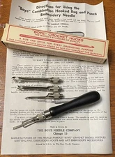 Vintage BOYE Combination Hooked Rug & Punch Embroidery Needle, 4 Needles & Gauge