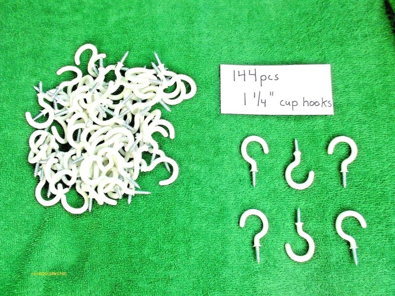 Cup Hooks White PVC Plant Hanger Hobby Display Trade Show 144 Pcs, 1-1/4" New
