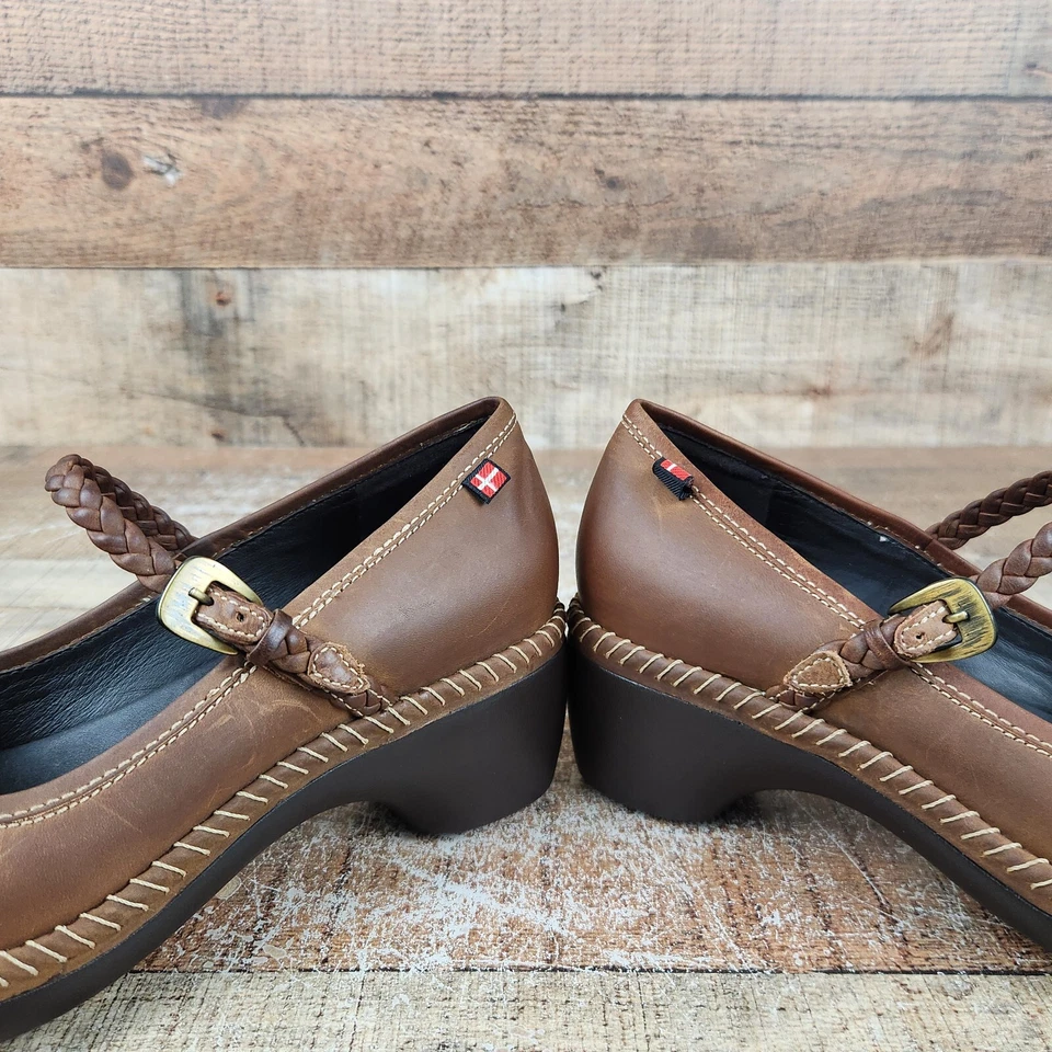 Ecco Sussex Floral Women Size 6/6.5 EU 37 Brown Leather Clogs Mary Jane Braid - Image 4 of 4