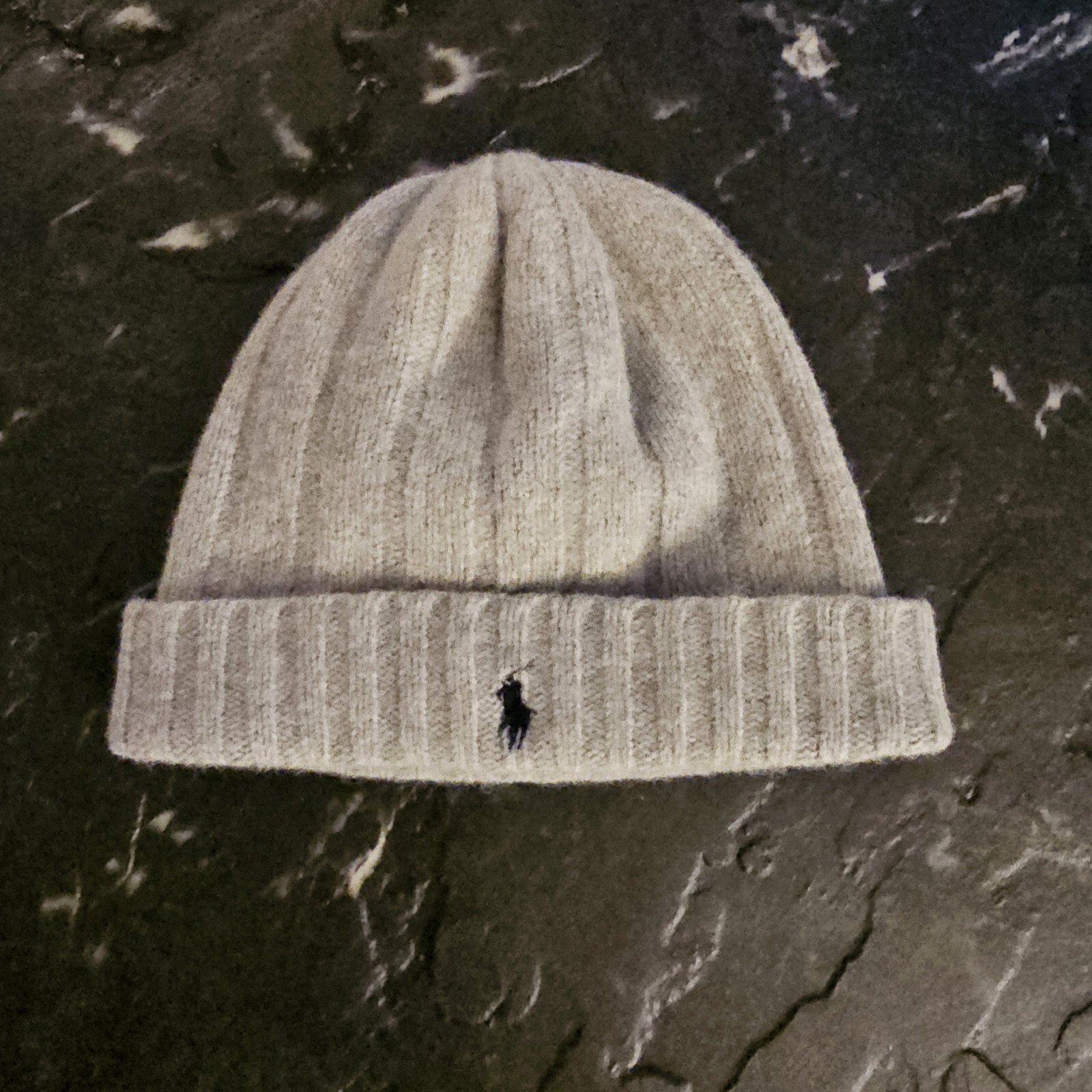 Cappello uomo Polo Ralph Lauren misto lana polsino a costine maglia berretto grigio navy pony