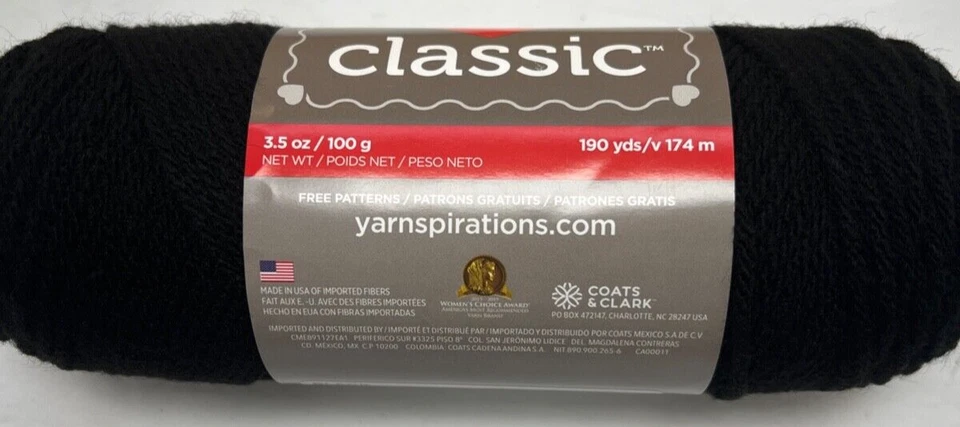 Fio de acrílico clássico RED HEART peso médio #4 190 jardas preto - Imagem 3 de 4