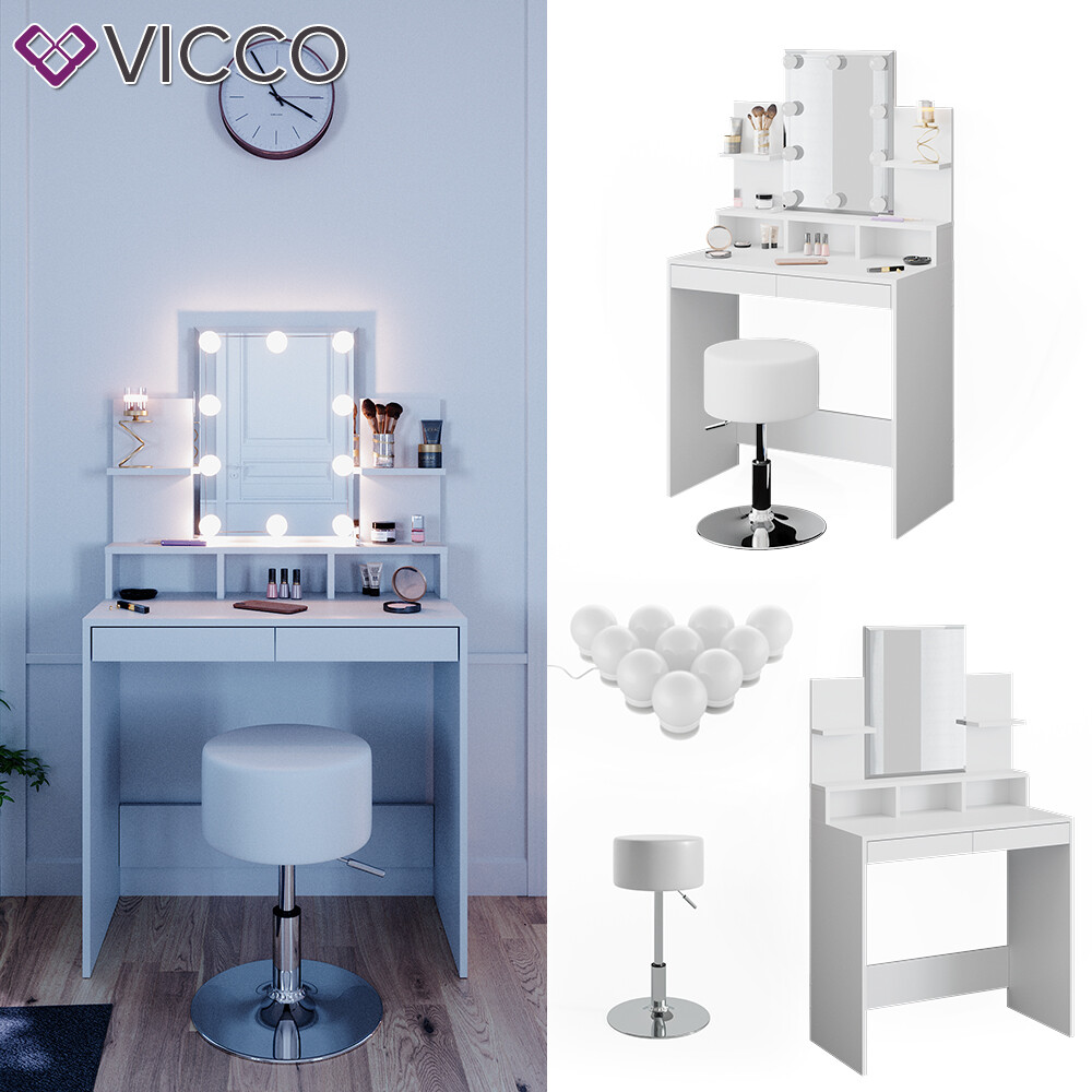 Vicco coiffeuse Maria, Blanc, 132 cm avec tabouret | Leroy Merlin