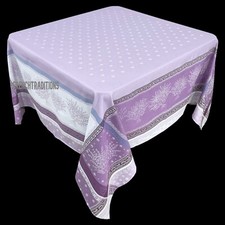 French Provencal Jacquard Woven Coated Tablecloth Lavender 63X63 Made in France