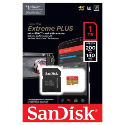 SanDisk Extreme PLUS 1TB Class 10 microSDXC UHS-I Memory Card Sealed 200 / 140MB