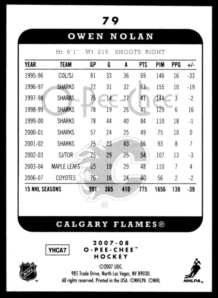 2007-08 O-Pee-Chee Micromotion Owen Nolan Calgary Flames #79 - Image 2 of 2
