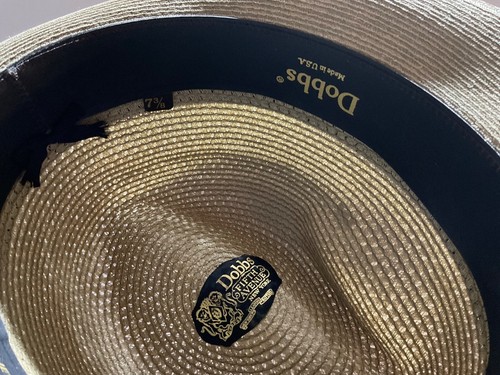 Cappello uomo vintage paglia Fedora taglia 7-3/8 veneziano ottimo vintage Dobbs - Foto 2 di 6