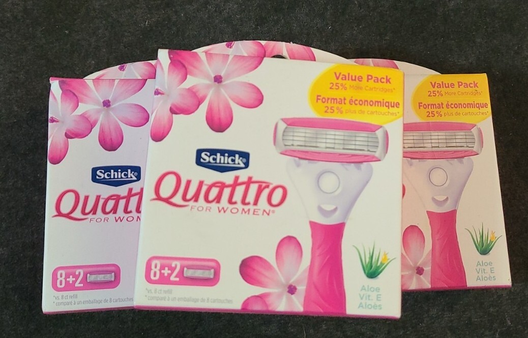 3 boxes Schick Quattro Ultra Smooth Razor Blade Refills Aloe Vit. E, 10