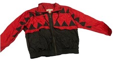 Vintage 90s Lavon Women's Red/Black Flower Shoulders Windbreaker Jacket Medium