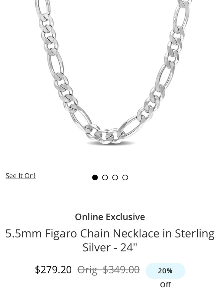 Cadena o collar sólido Figaro de plata esterlina real 925 Italia 5,5 mm 24 pulgadas Foto 3 de 4