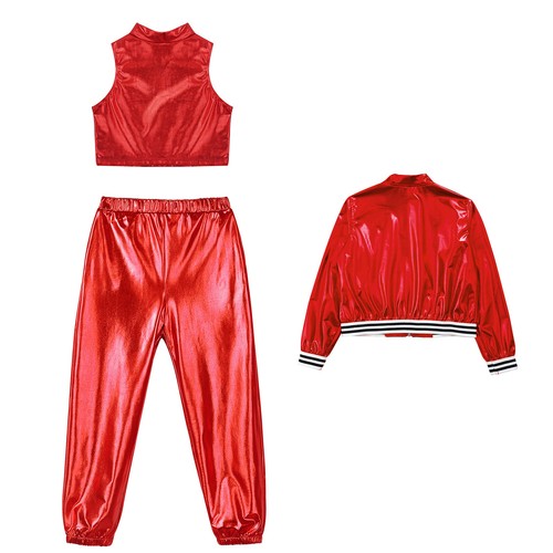 Kids Girls Tracksuit Patchwork Dance Outfit Active Jacket Vest With Pants Gym - Picture 25 of 51
