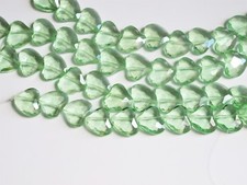 Green crystal faceted heart beads 22mm. Spring green glass faceted heart beads
