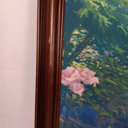 Frauen im Rosengarten Gemälde groß Acryl auf Leinwand Wandbild gerahmt Landschaft - Bild 7 von 8
