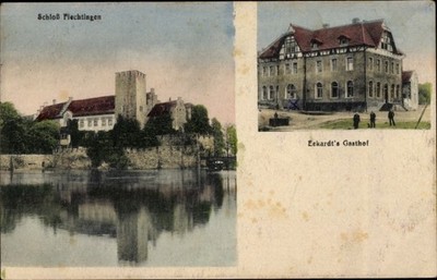 Postcard Flechtingen Saxony Anhalt, castle, Eckardt's inn - 10485603