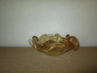 Vintage Mid-Century MURANO Amber Bullicante Art Glass Ruffle Rim Bowl