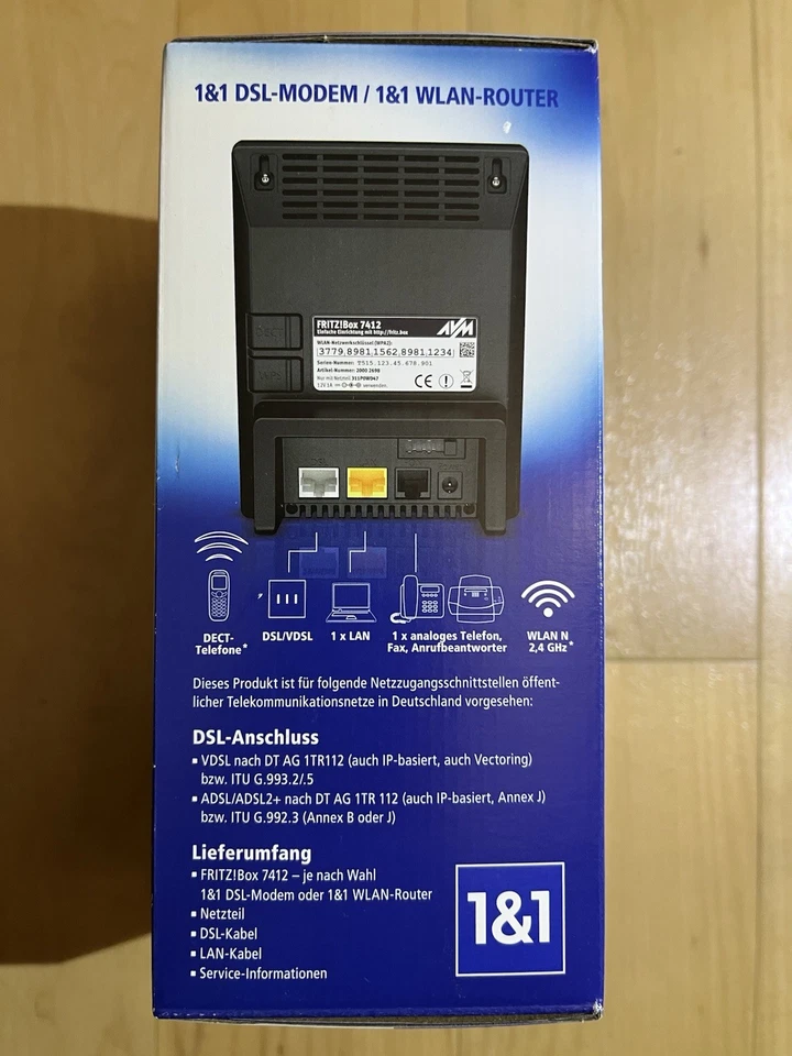 Fritzbox 7412 von 1&1 DSL Modem/WLAN Router/wifi / Internet NEU + OVP UVP 59,99 - Bild 2 von 3