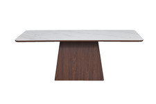 NEW Ezra 200 cm Dining Table - Walnut & White Sintered Stone