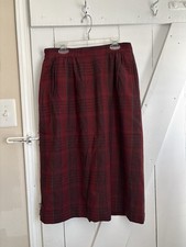 The Villager Vintage 100 Wool Plaid Burgundy Red Midi Skirt Size 14